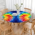 thumbnail image 3 of Colorful Tie Dye Symmetric Pattern Round Fitted Tablecloth with Elastic Edge,Dining Table Cover Waterproof,Outdoor Round Tablecloth for Camping,Dining,Indoor and Outdoor, 3 of 7
