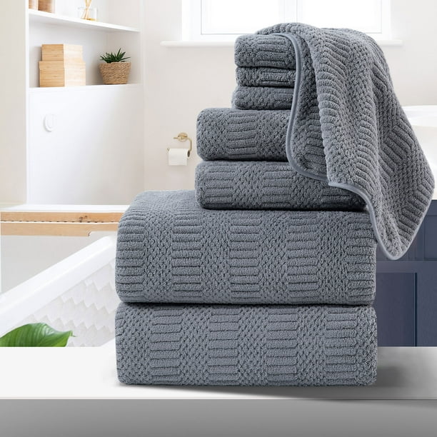 Anray Home 8 Piece 700GSM Microfiber Oversized Bathroom Dark Gray Bath Towel Set 2 Bath Towels 2