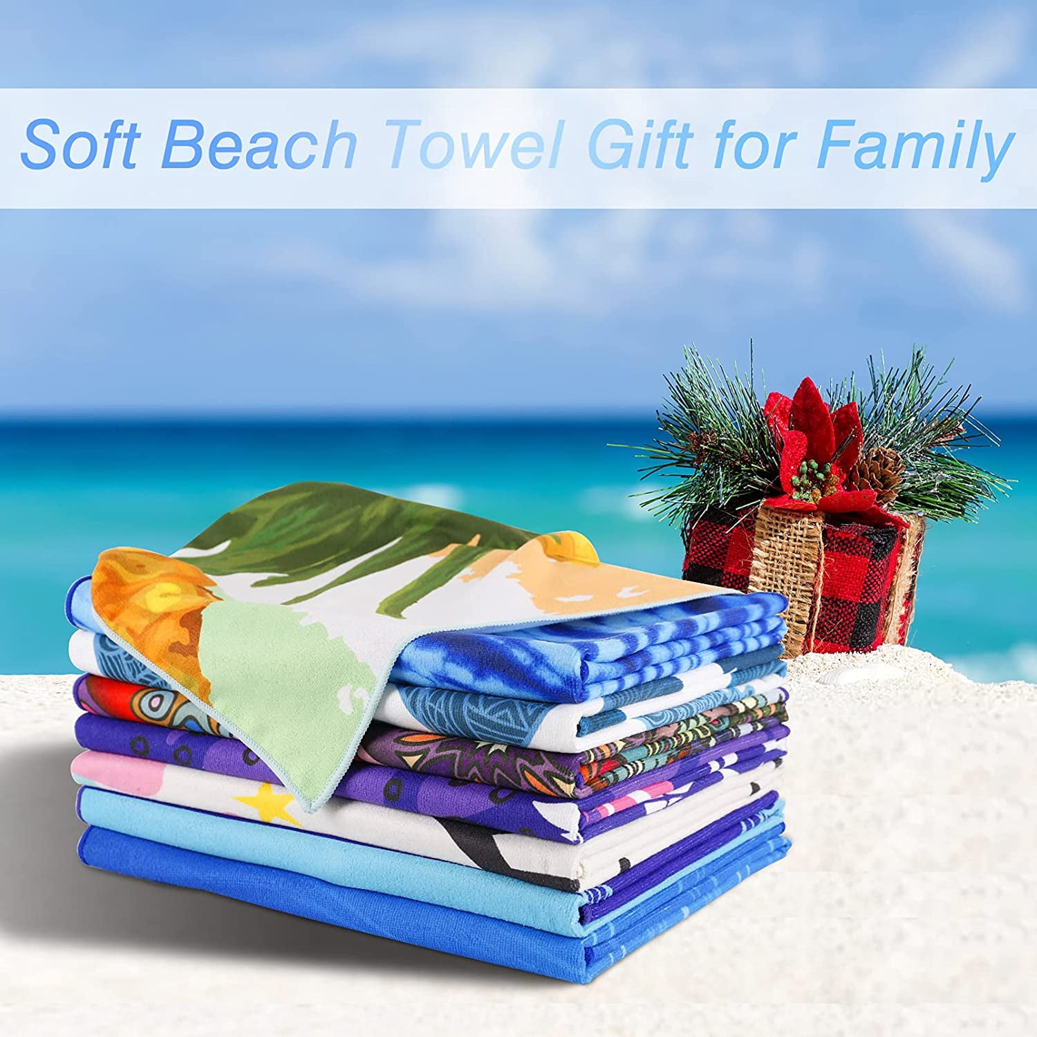 6 Pack Microfiber Beach Towel , 72' x 36 ' Oversized Extra Large Fast QuIck Dry Sand Free Lightweight Proof Mat Camp Big Towels for Adults Men Women Mom Dad Funny Gift - Tropical Flamingo - Turtle