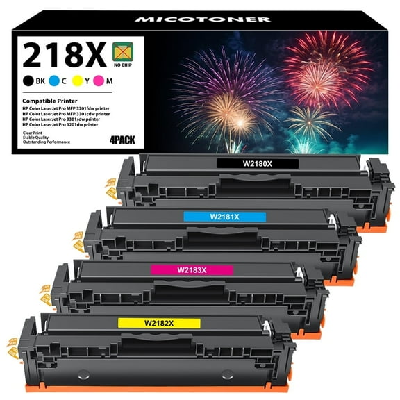 218X Toner Cartridges 4 Pack (No Chip) Compatible for 218X W2180X 3301sdw Color Pro 3201dw MFP 3301fdw 3301sdw 3301cdw 3201 3301 Printer W2181X W2182X W2183X High Yield Ink