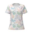 thumbnail image 3 of Zufioo Colorful Butterfly for Women's Deep V-neck Short-sleeved T-shirt, Top with Short Sleeves - with Stainless Steel Buckle, Moisture Wicking, Ideal Home Wear-Small, 3 of 9