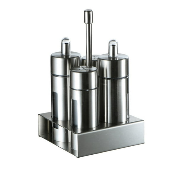 Yammee 4 Pcs Stainless Steel Seasoning Jar Salt Sugar Shaker Pepper Bottle Toothpick Holder BBQ Spice Storage Can Kitchen Tool