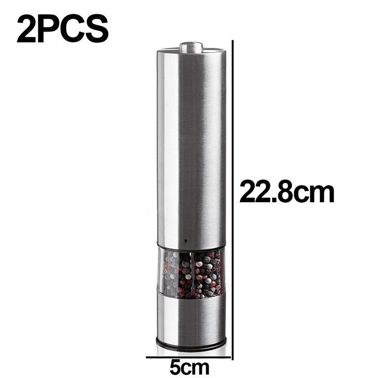 Electric Salt and Pepper Grinder by Lanestock - Combo Set of Battery Operated Stainless Steel Spice Grinders with Stand - LED Light and Adjustable