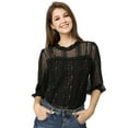 thumbnail image 2 of INSPIRE CHIC Blusa Con Cuello Con Volantes Para Mujer, Blusas Transparentes De Encaje Con Mangas 3/4 Negro M, 2 of 6