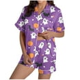 thumbnail image 2 of Kilaqueen Spooky Plus Size Pajamas for Women Set Casual Soft Comfy Fall Pajamas Halloween Pajamas Button Down Shirts with Bottoms 2 Piece Pjs Sets, 2 of 5
