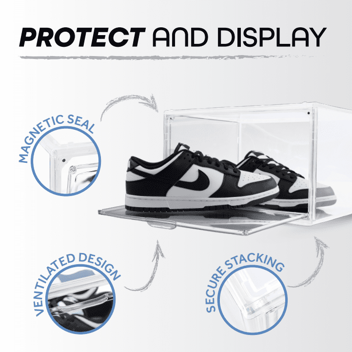 Kicks & Co XL Shoe Storage Clear Plastic Stackable Shoe Box with Lids for Sneakers Fits Up to Size 13, 5 pack