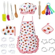 Kids Cooking and Baking Set, 24 Pcs Role Play for Girls, Chef Costume Playing Set Includes Apron, Chef Hat, Oven Mitt and Baking Tools, Kids Gift, Multi-color