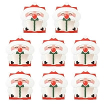 8 Pcs Santa Gift Boxes with Inner Plastic Bags, Christmas Party Favor Bags for Candies & Small Gifts, Cute Santa Pattern Holiday Treat Bags for Kids, Festive Cardboard Gift Box Set (7.5x4x14cm)