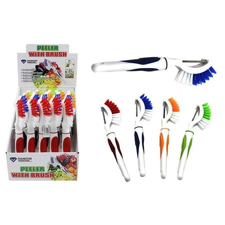 Vegetable Peeler And Brush Diamond Visions 11-1566 Vegetable Fruit Peeler with Brush MultiPack in Assorted Colors (2 Peelers) ()