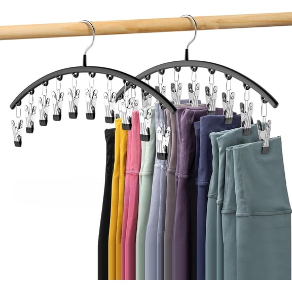 Ngardk Legging Organizer for Closet, Pants Hangers with 10 Clips, Hanging Closet Organizer Storage, 14.6"X7.9", Pack of 2, Black