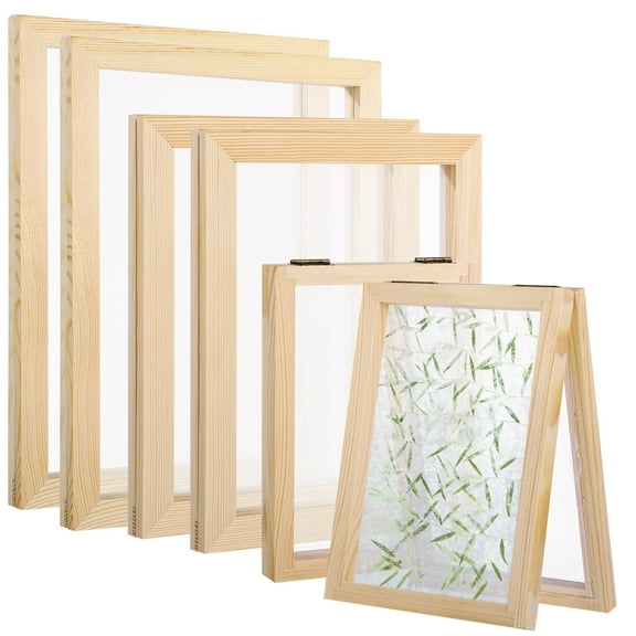 6 Pcs Wooden Paper Making Screens, Papermaking Frames for DIY Paper Crafts, Handcraft Paper Making Kit with 3 Sizes Mould Deckles