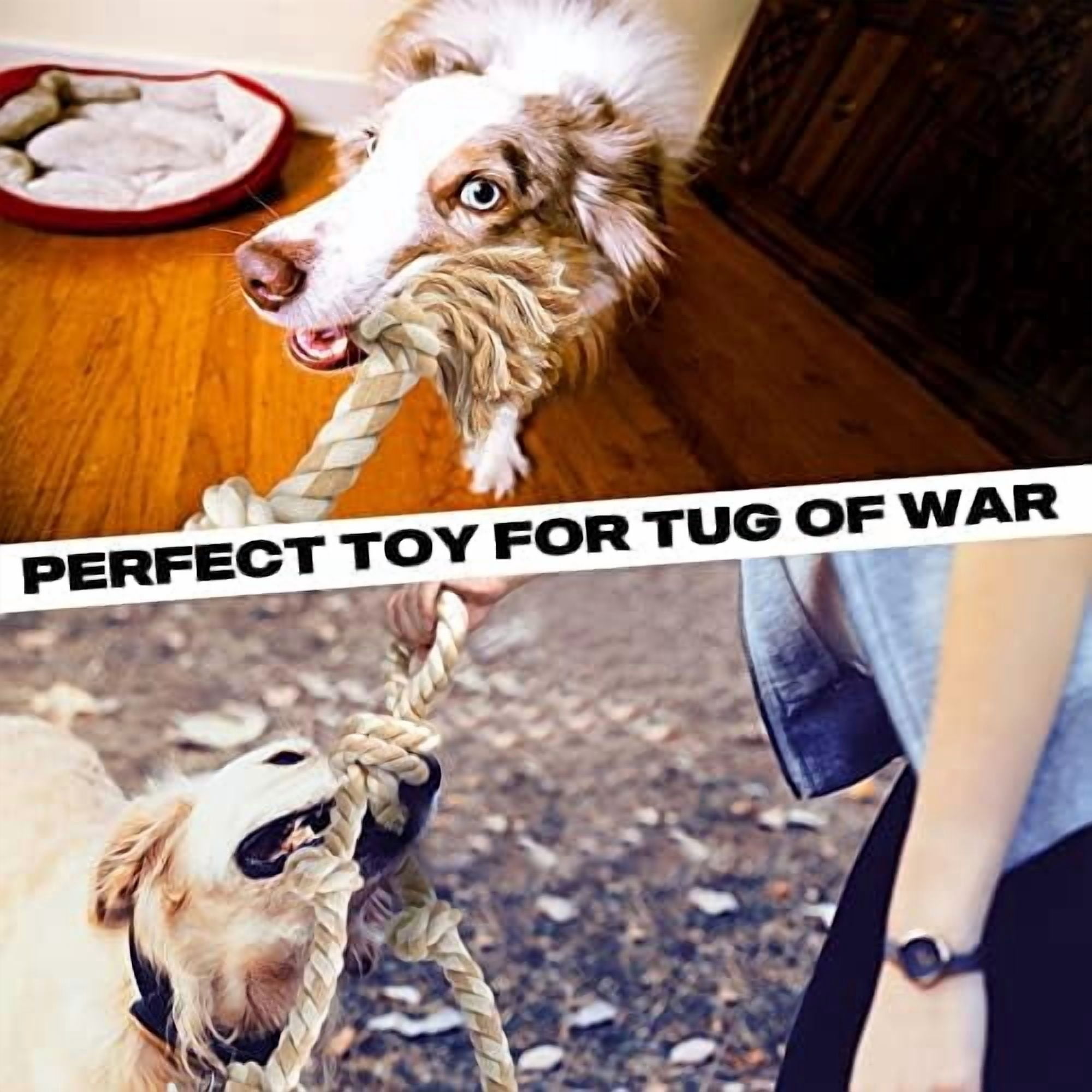 Dog Rope Toys for Aggressive Chewers,Large Dog Toy Designed for Tug of War, Tough Dog Rope Toy Indestructible Made of Undyed Natural Cotton, 29" Large Dog Toys with 3 Big Knots and a Handle