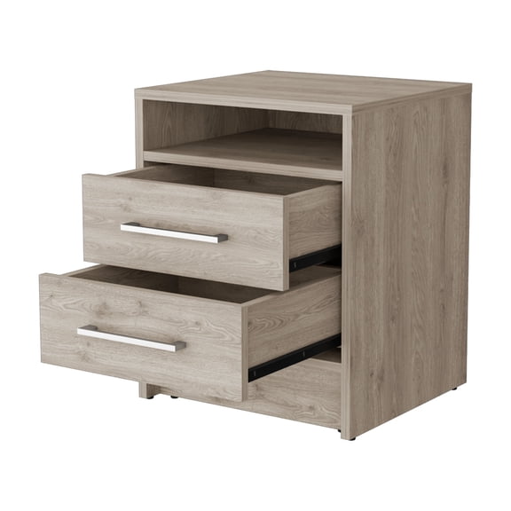 Xukmct Beside Table with 2 Drawers and Metal Handle, Wood Nightstand for Living Room, Bedroom