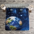 thumbnail image 3 of Ambesonne Space Quilted Bedspread Set 3 Pcs, Planet Earth Solar System, King Size, Blue Green, 3 of 3