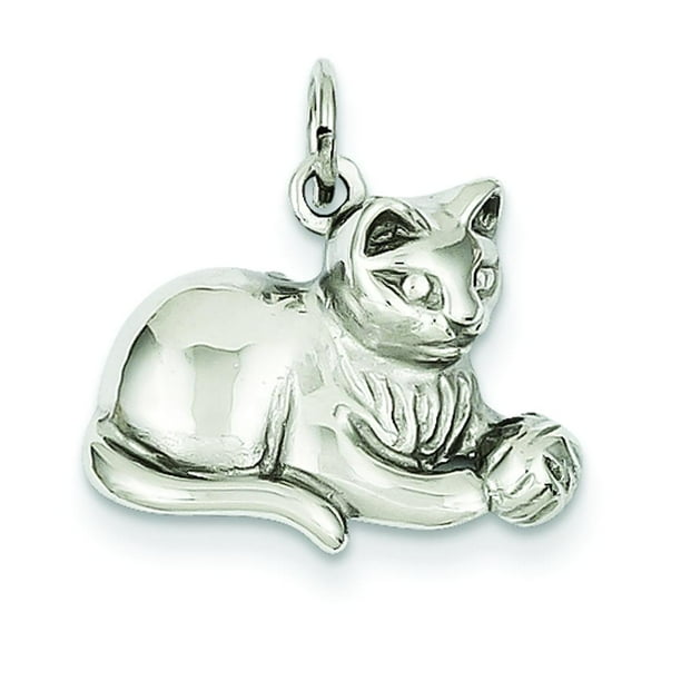 FindingKing 14K White Gold Cat Charm Jewelry