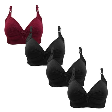 Gnurob Women Push Up Bralette 4 Pack Wireless Padded Bra with Straps Seamless Lace Brassiere Plus Size Bralettes Soft Breathable Underwear Everyday Bras Clearance Saving B08-Wine X-Small