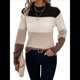 thumbnail image 1 of Suéteres de Bloque de Color para Mujer, Blusas de Larga con Cuello Alto, Suéter de Punto Holgado. Caqui L, 1 of 7