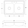 thumbnail image 3 of Fregadero Cocina Empotrar 2 Tinas 84x56x15 M11022 EB Tecnica Linea Mark, 3 of 3