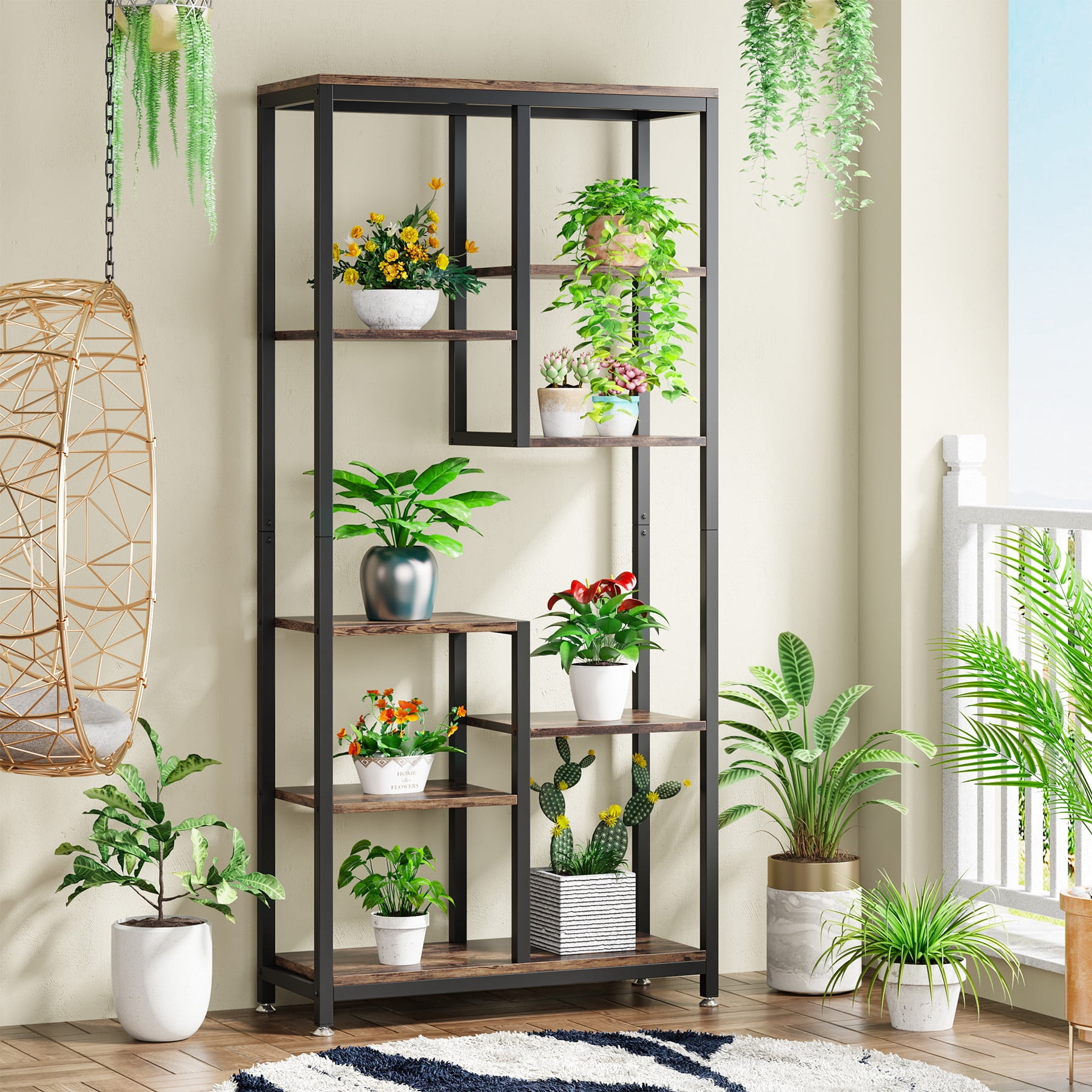 Tribesigns Industrial 8-Tier Bookcase, 69.2" Display Storage Bookshelf with Metal Frame for Living Room, Home Office, Rustic Brown