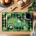 thumbnail image 2 of St. Patrick's Day Placemats Set of 8, Green Shamrocks Truck Black Buffalo Plaid Placemats for Dining Table, Place Mats for Kitchen Tabletop, Waterproof Wipeable Dining Table Mats Set, 2 of 9