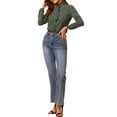 thumbnail image 2 of INSPIRE CHIC Women's Floral Print Long Sleeve Stand Collar Casual Shirt XS Black Green, 2 of 6