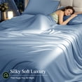 thumbnail image 3 of Sonoro Kate 100% Organic Cooling Bamboo Sheets, King Sheet Set 4-Piece with 16" Deep Pocket, Silky Smooth Luxury Bed Sheets, Lake Blue, 3 of 7