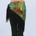 thumbnail image 5 of KHONTS Women's Sparkly Fringed Wrap Skirt Tie Side Sequins Tassel Scarf Waist Towel for Belly Dance Festival Rave Party Light Green One Size, 5 of 6