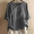 thumbnail image 2 of Blusas de Manga Corta para las Mujeres Impreso Cuello Redondo Camiseta, Top de Algodón de Imitación Casual para el Hogar Y Diario, 2 of 4