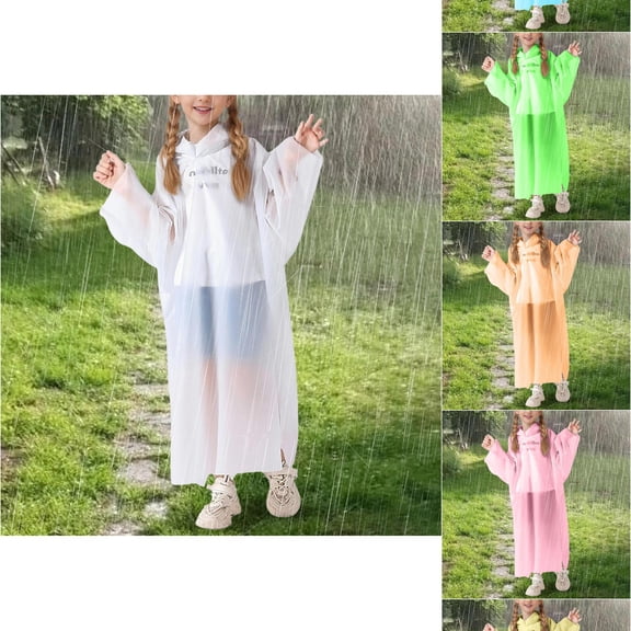 VOUZZA Rain Coats for Girls Disposable Solid Color Rain Poncho Waterproof Hooded Rainwear Emergency Jacket Toddler Ponchos