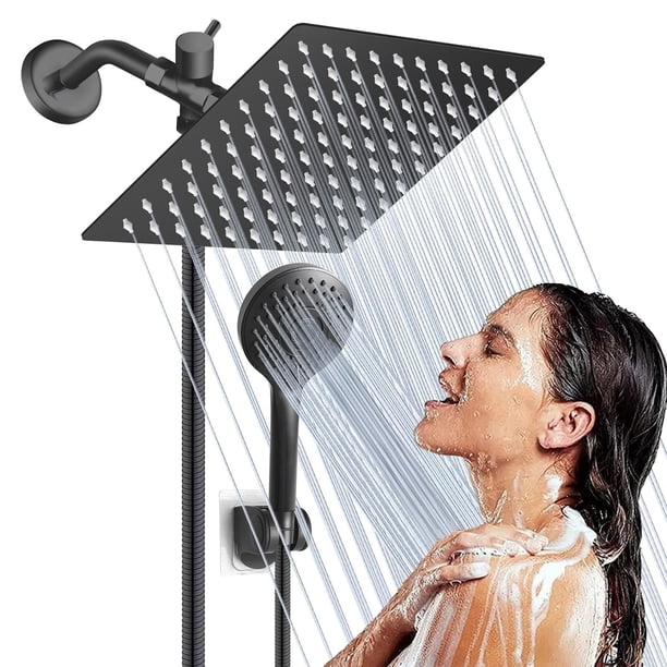 Regaderas para Baño de Lluvia Alta Presion, 8" Cabeza de Ducha de Lluvia, Ducha de Mano de 5 Modos Rociado, Ajustable con Soporte, Antifugas, Manguera de 1.5 m