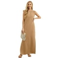 thumbnail image 3 of 2025 Women Summer Round Neck Casual Loose Split Wrinkle-Free Long Maxi Vacation Dress with Pockets (S-3XL), 3 of 6