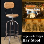 Vintage Rustic Bar Stool Retro Bar Stool Industrial Dining Swivel Chair Kitchen 100CM + Back