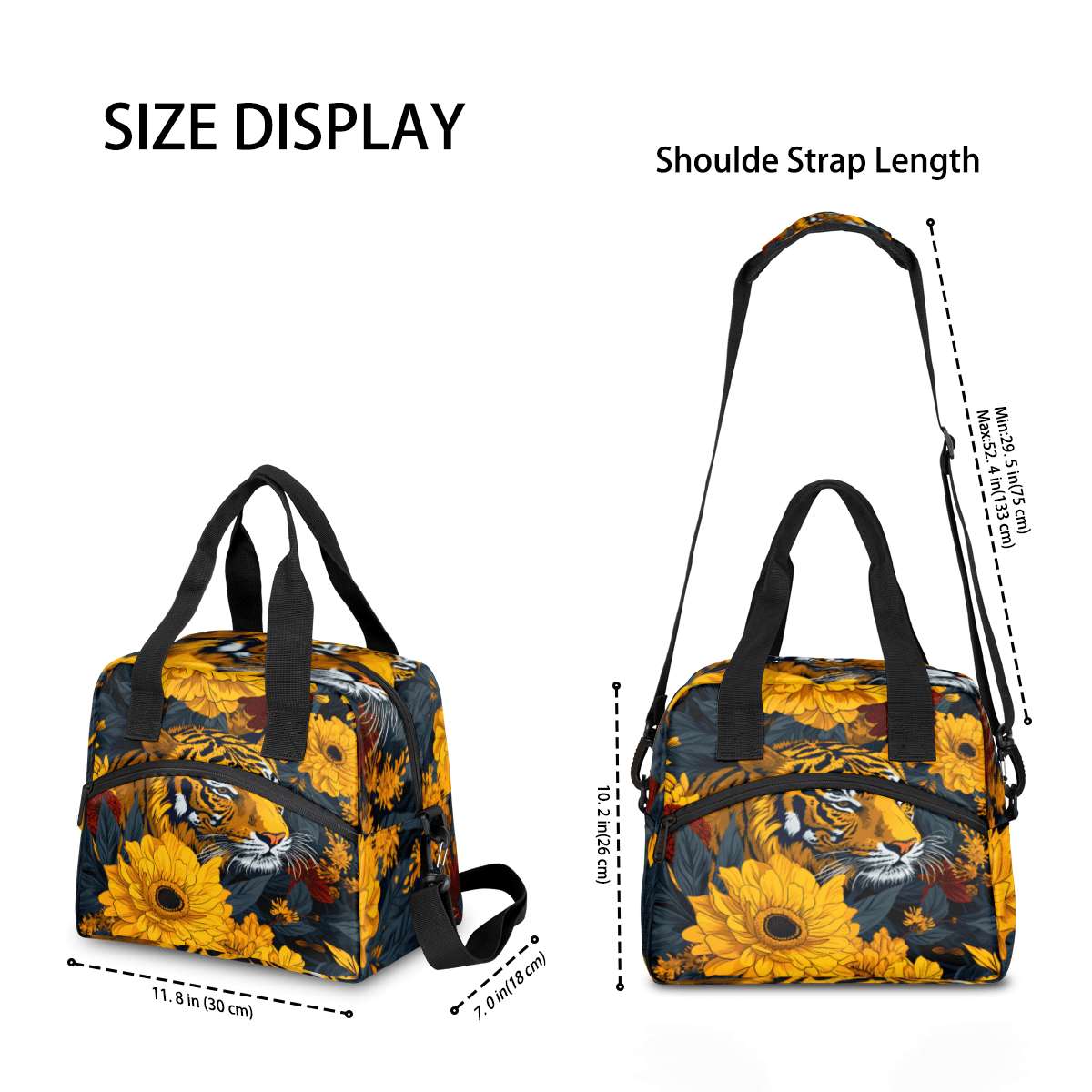 Herdesigns Tiger Insulated Lunch Bag for Women Men Adults Large Reusable Lunch Box Animal Safari Leakproof Cooler Tote Bags with Adjustable Shoulder Strap