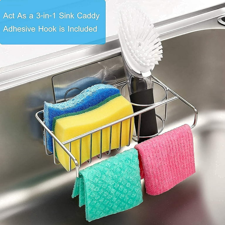 Sponge Holder For Sink Caddy, Kitchen Sink Sponges Holder With 2 In 1 Brush  Holder, Sus 304 Stainless Rust Proof Waterproof Sponge Caddy