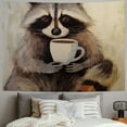 thumbnail image 2 of Nawypu Macro Watercolor Funny Raccoon Coffee Character Mammal Grey Amusing Big Classic Colored Tapestry Painting, 2 of 6