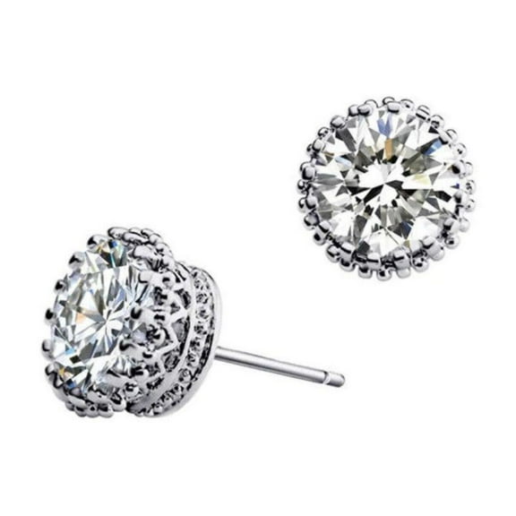 White Gold Flower Cubic Zirconia Stud Earrings