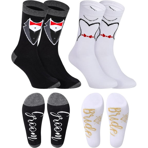 WSNIJFU 2 Pairs Wedding Socks, Groom and Bride Crew Socks, Novelty Socks, Engaged Socks Couple, Matching Wedding Socks for Engagement Party Couples Newly Engaged, One Size