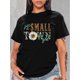 thumbnail image 1 of Women's Casual Leopard Print Sunflower Graphic Tee - "JUST A SMALL TOWN GIRL" Short Sleeve Crew Neck T-Shirt, Black Polyester Blend, Spring/Summer Fashion Top, Spring Casual Shirt | Leopard Sunflower, 1 of 7