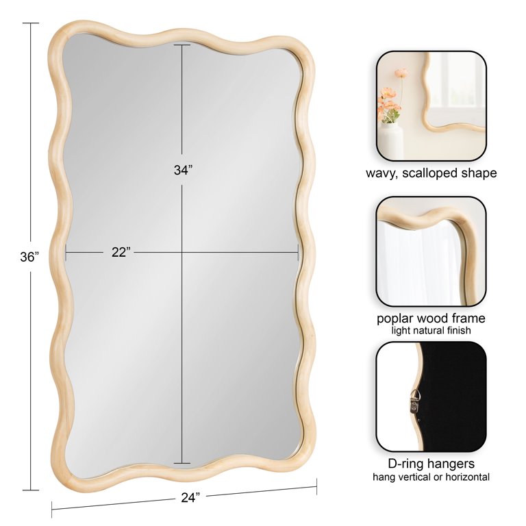 FUWU HOME Gold Wavy Mirror With Wood Frame – 18x24 Inches, Rectangular Boho Decor For Wall, Bathroom, Bedroom, Living Room