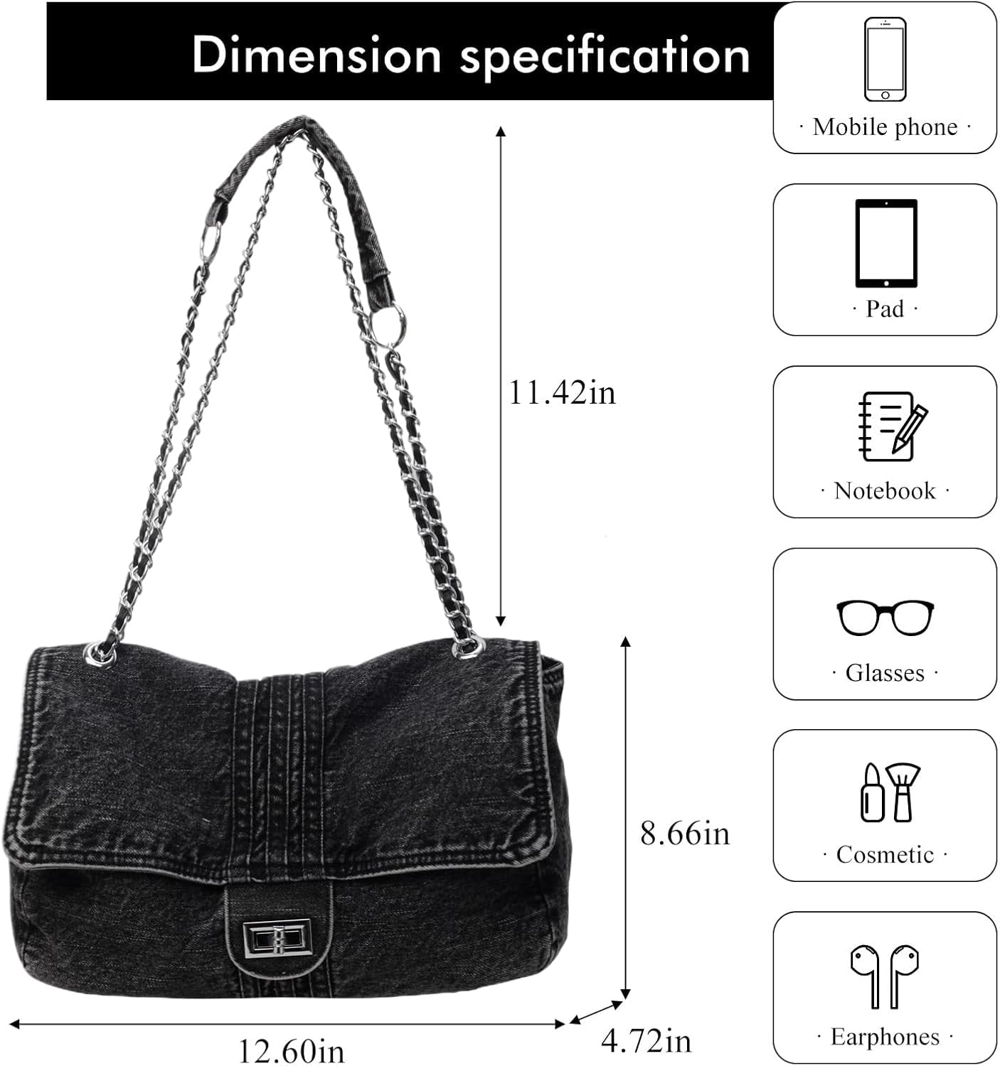Denim Crossbody Bag, Jean Purses for Women Denim Clutch Purses and Handbags