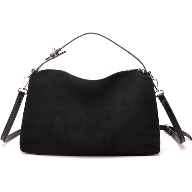Bolso bandolera holgado de ante suave Hobo con bolso de hombro retro ajustable Y2K bolso vegano,Black