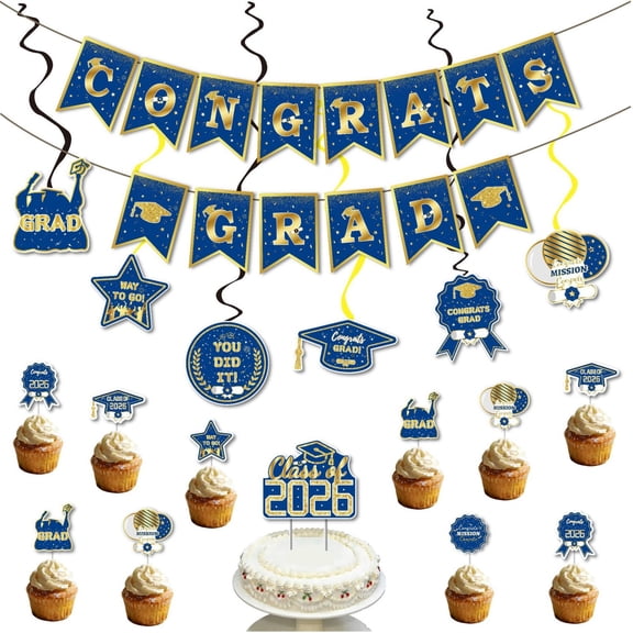 Class of 2026 Graduation Party Decorations Set Congrats Grad Banner and Photo Booth Props for High School College Graduation Indoor Outdoor Celebration Supplies