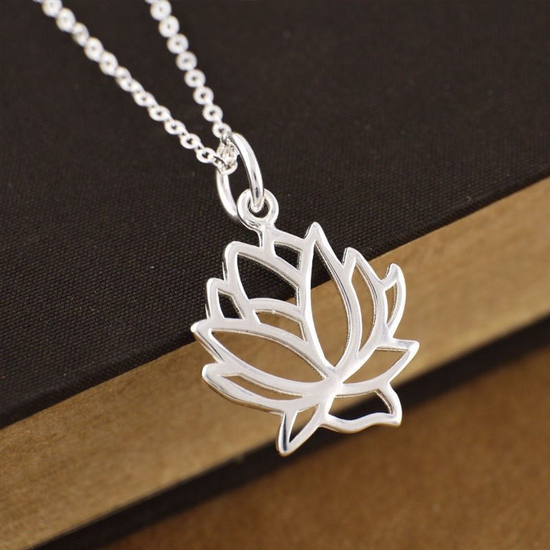 Namaste Jewelry Chakra Necklace Lotus Charm Yoga Necklace on Sterling Silver