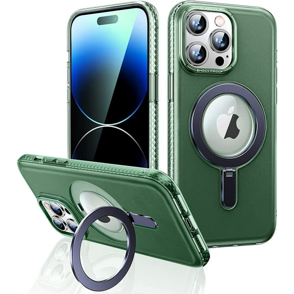 Magnetic Metal Kickstand Matte Case for iPhone 14 Pro Max [Not Yellowing] [Military Grade Protection] [No.1 Strong Magnets] Built-in MagSafe Stand Protective Case 6.7 inch 2022, Deep Purple