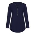 thumbnail image 3 of QLEICOM Womens V Neck Zip Front Long Sleeve Casual Topss Plus Size Flowy Business Work Tunic Tops Shirts Blouse Dark Blue XXL, US Size:12, 3 of 3
