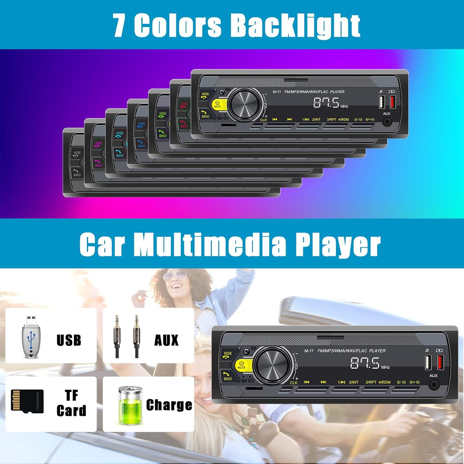 PODOFO Auto Car Radio Stereo 1 DIN 12V MP3 Player Bluetooth USB/SD/AUX-IN Music FM