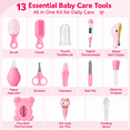 thumbnail image 4 of 13 in 1 Baby Grooming Kit with Thermometer, Bath Thermmometer, Brush, Comb, Nail Clipper & Nasal Aspirator, Portable Baby Care Set, Newborn Essentials Must Haves for Home & Travel, Pink, 4 of 9
