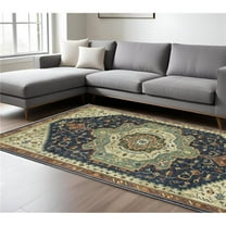 HomeRoots 574610 10 x 13 ft. Oriental Rectangle Area Rug with Fringe, Blue, Ivory & Orange