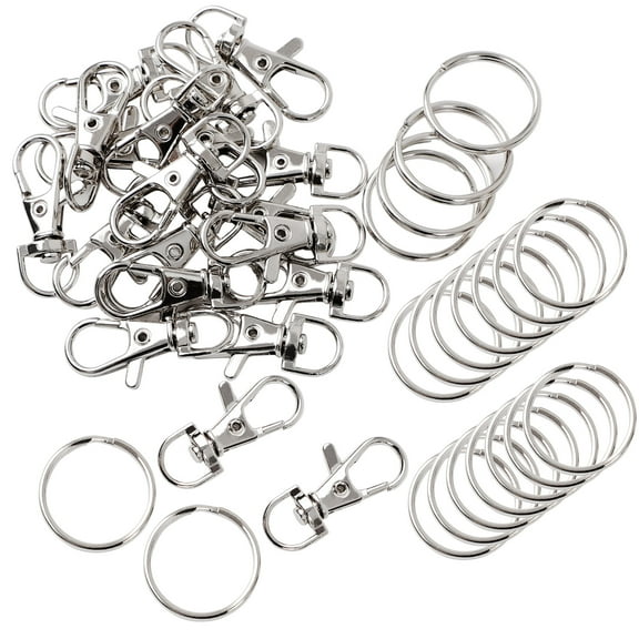 Unique Bargains Lobster Clasps Hook Split Ring Keyring Handbag Keychain Key Holder Silver 20pcs