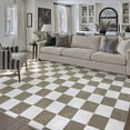 thumbnail image 3 of PureCozy 6'x9' Area Rugs for Entryway Entrance Kitchen Bedroom Office Rugs Modern Soft Shag Non Slip Checkered Washable Rugs, Coffee & White, 3 of 5